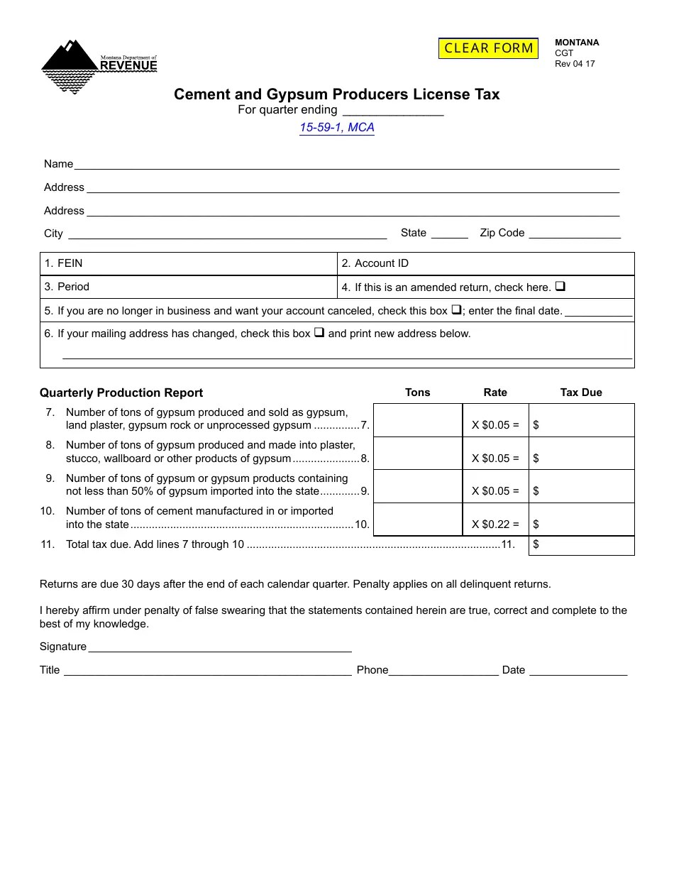 Form CGT Fill Out, Sign Online and Download Fillable PDF, Montana