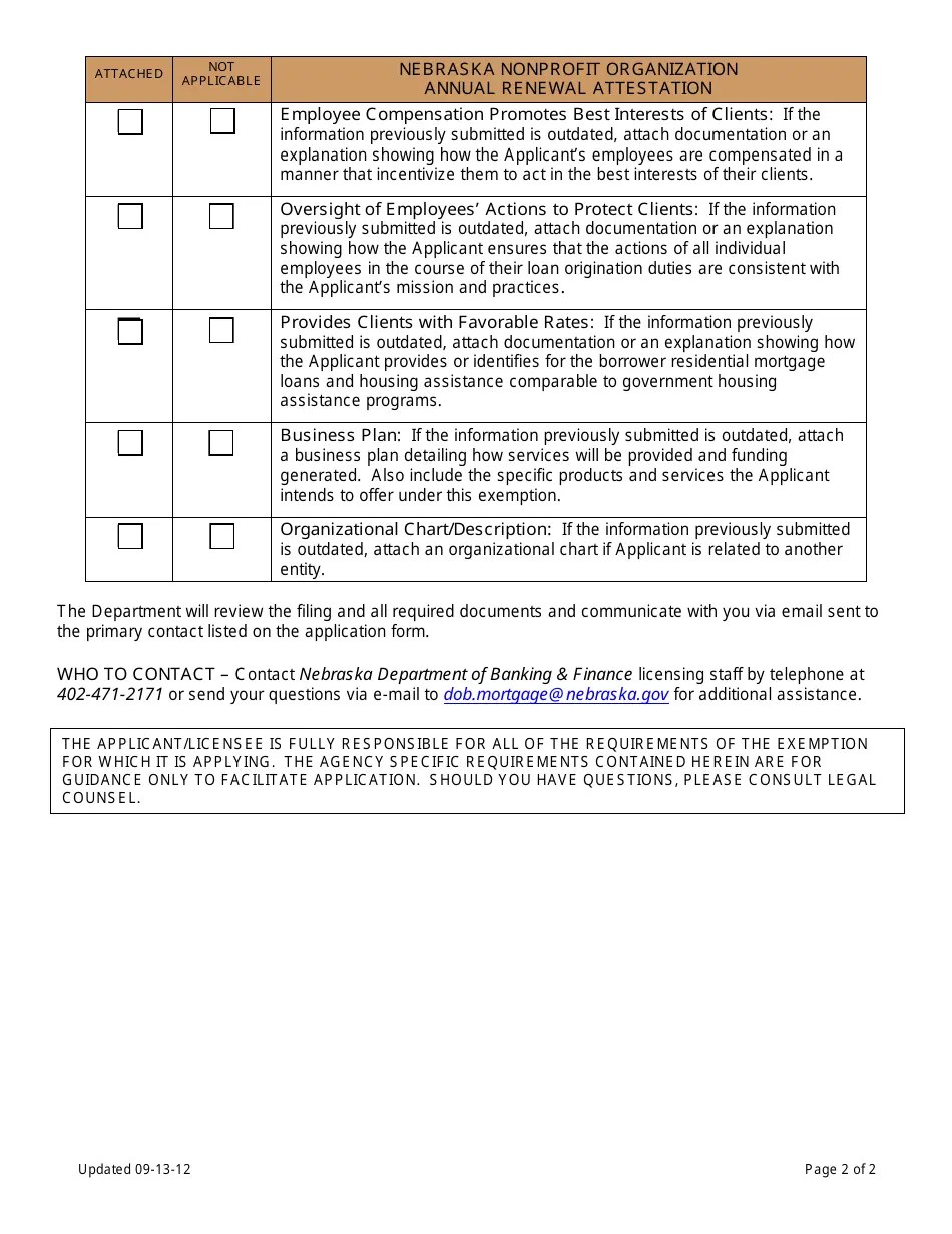 Nebraska Nebraska Nonprofit Organization Annual Renewal Attestation