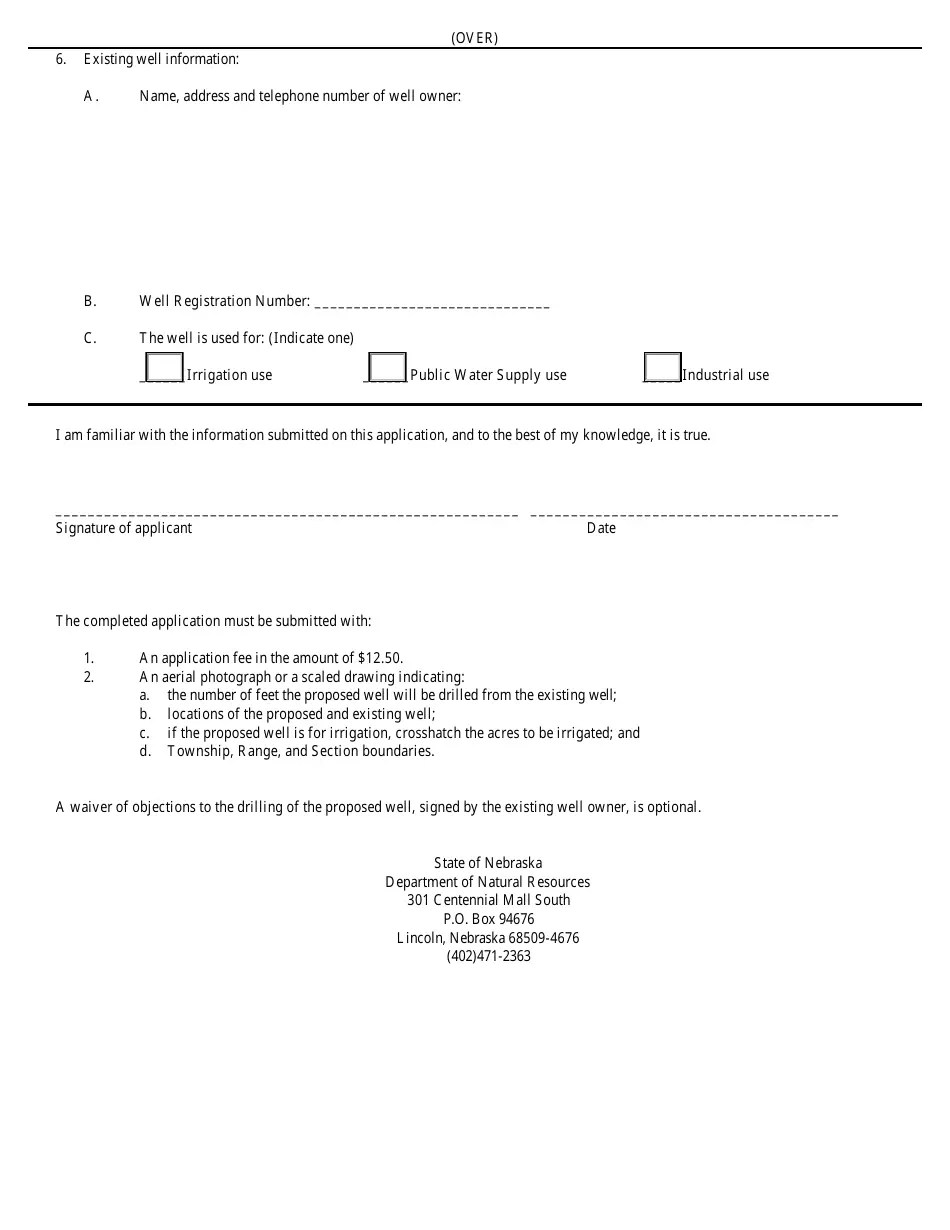 Nebraska Application for a Special Permit to Drill a Water Well Without