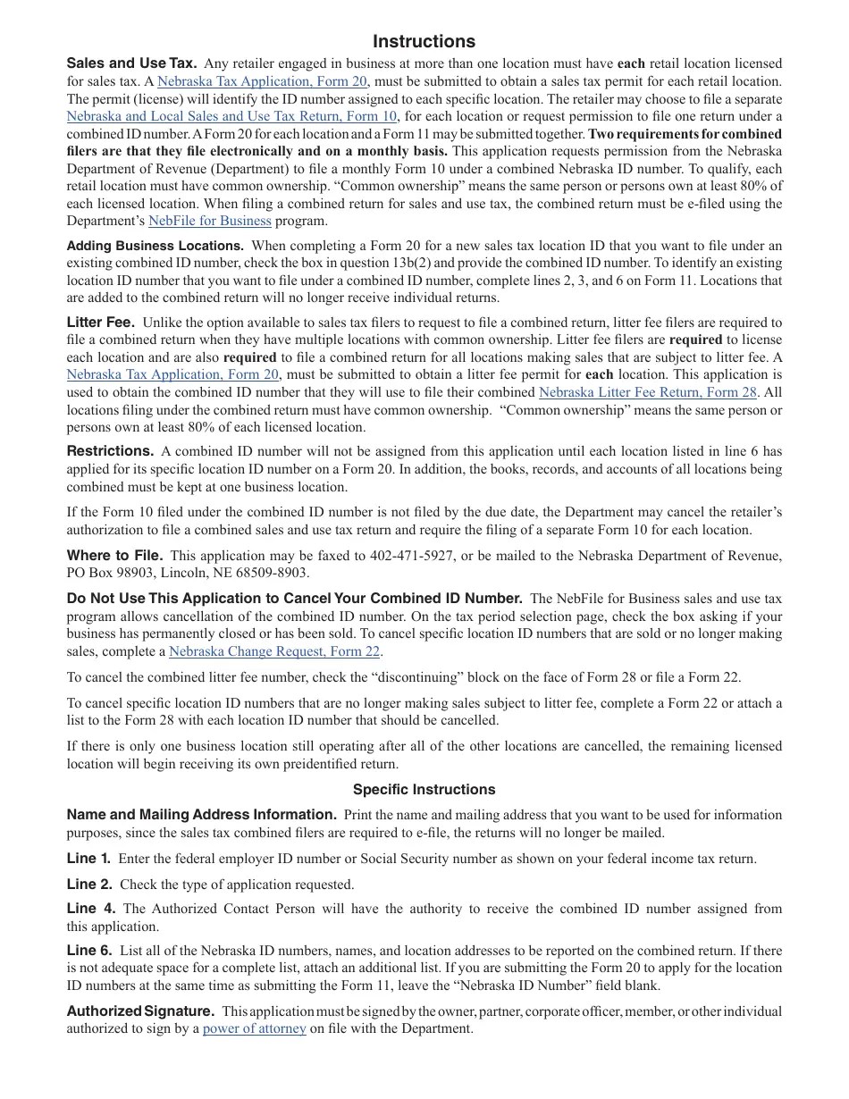 Form 11 Fill Out, Sign Online and Download Fillable PDF, Nebraska