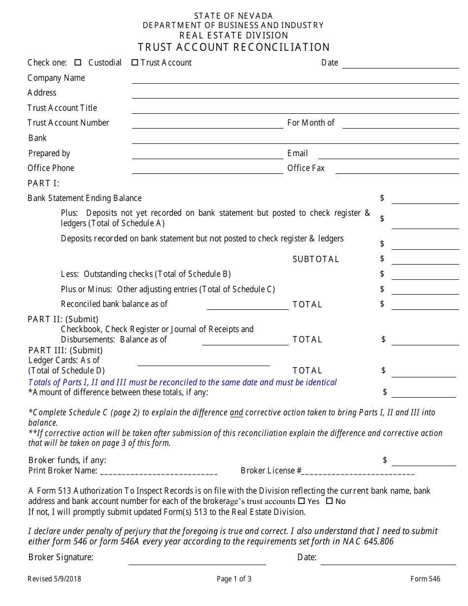 Form 546 Fill Out, Sign Online and Download Fillable PDF, Nevada