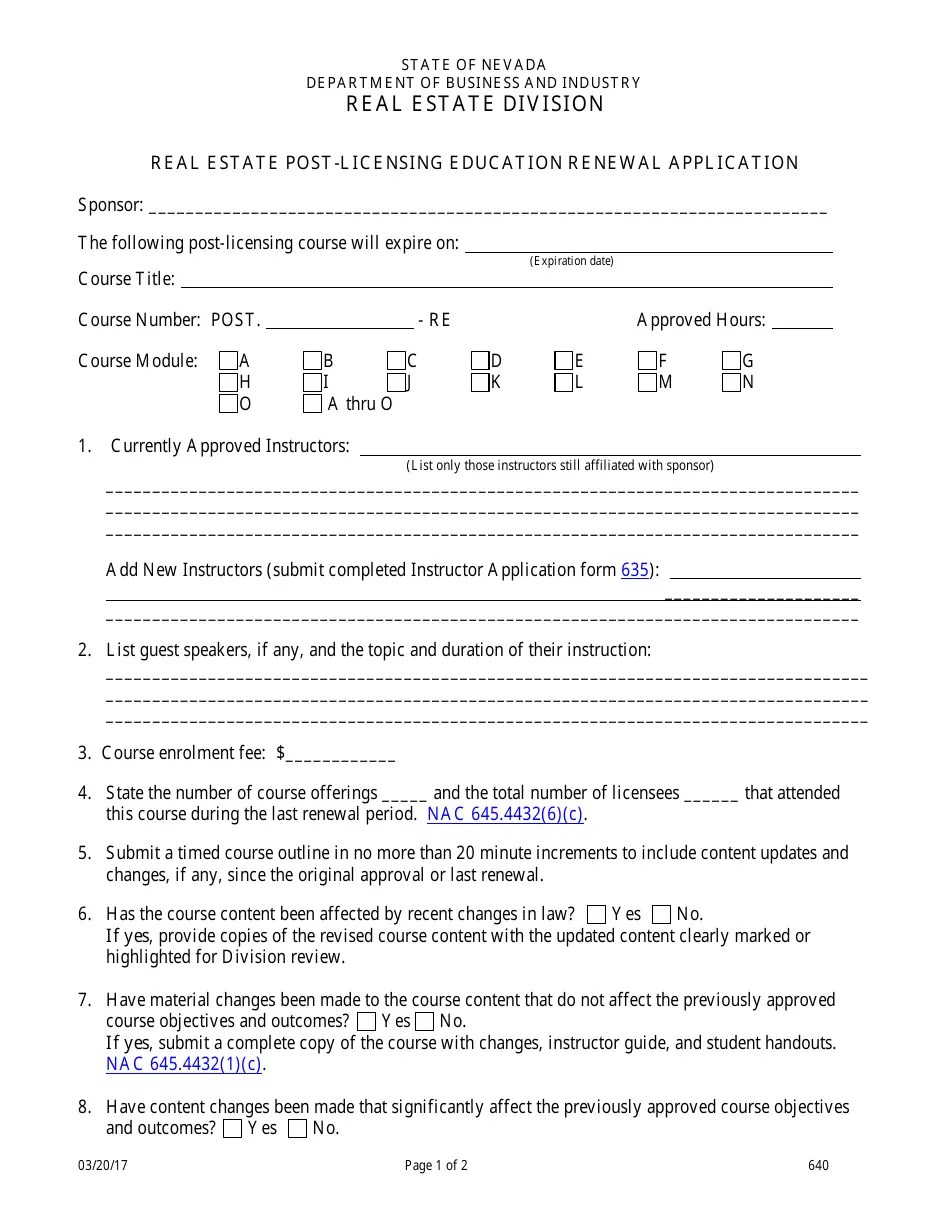 Form 640 Fill Out, Sign Online and Download Fillable PDF, Nevada Templateroller