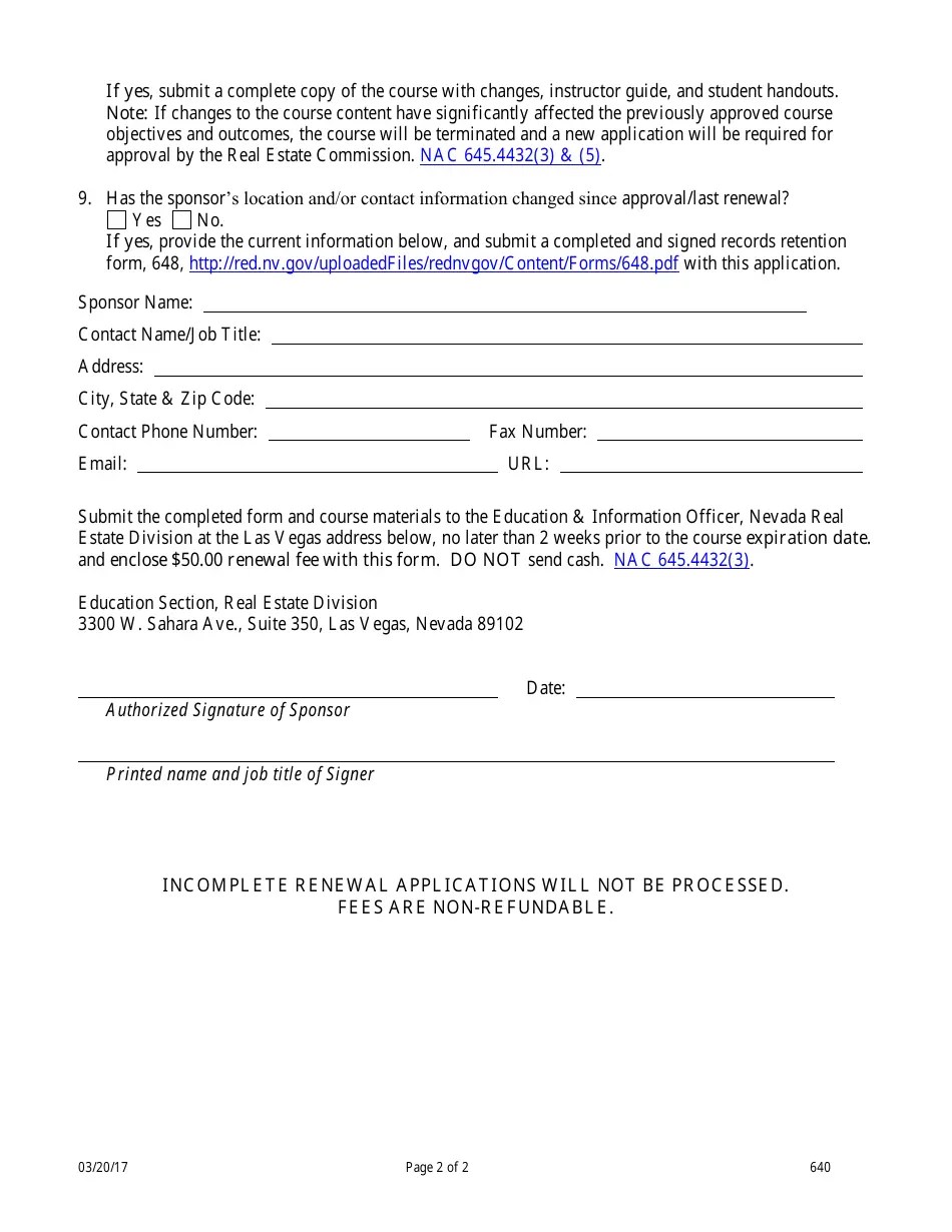 Form 640 Fill Out, Sign Online and Download Fillable PDF, Nevada Templateroller
