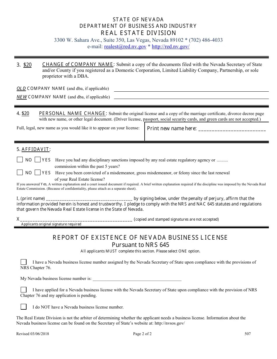 Form 507 Fill Out, Sign Online and Download Fillable PDF, Nevada
