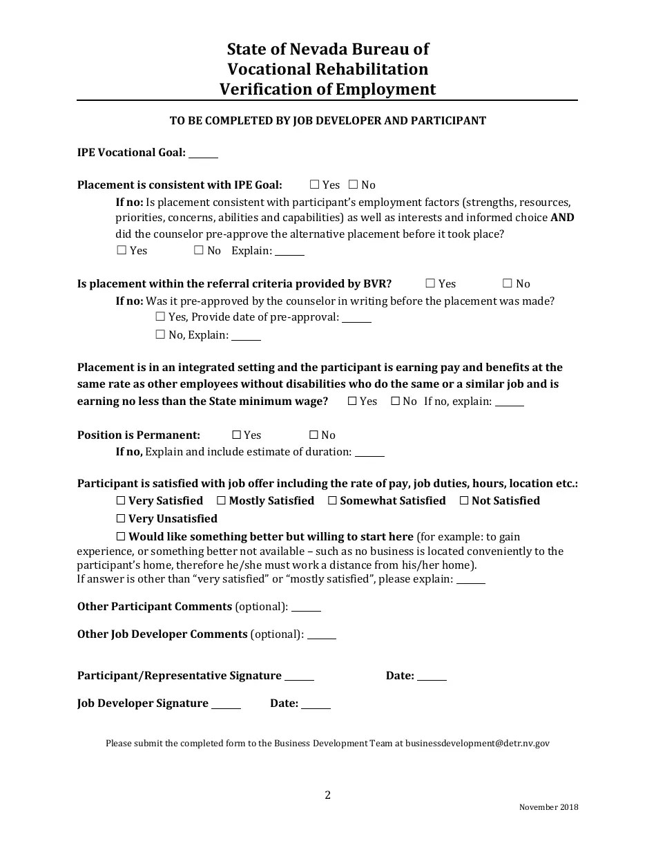 Nevada Verification of Employment Fill Out, Sign Online and Download