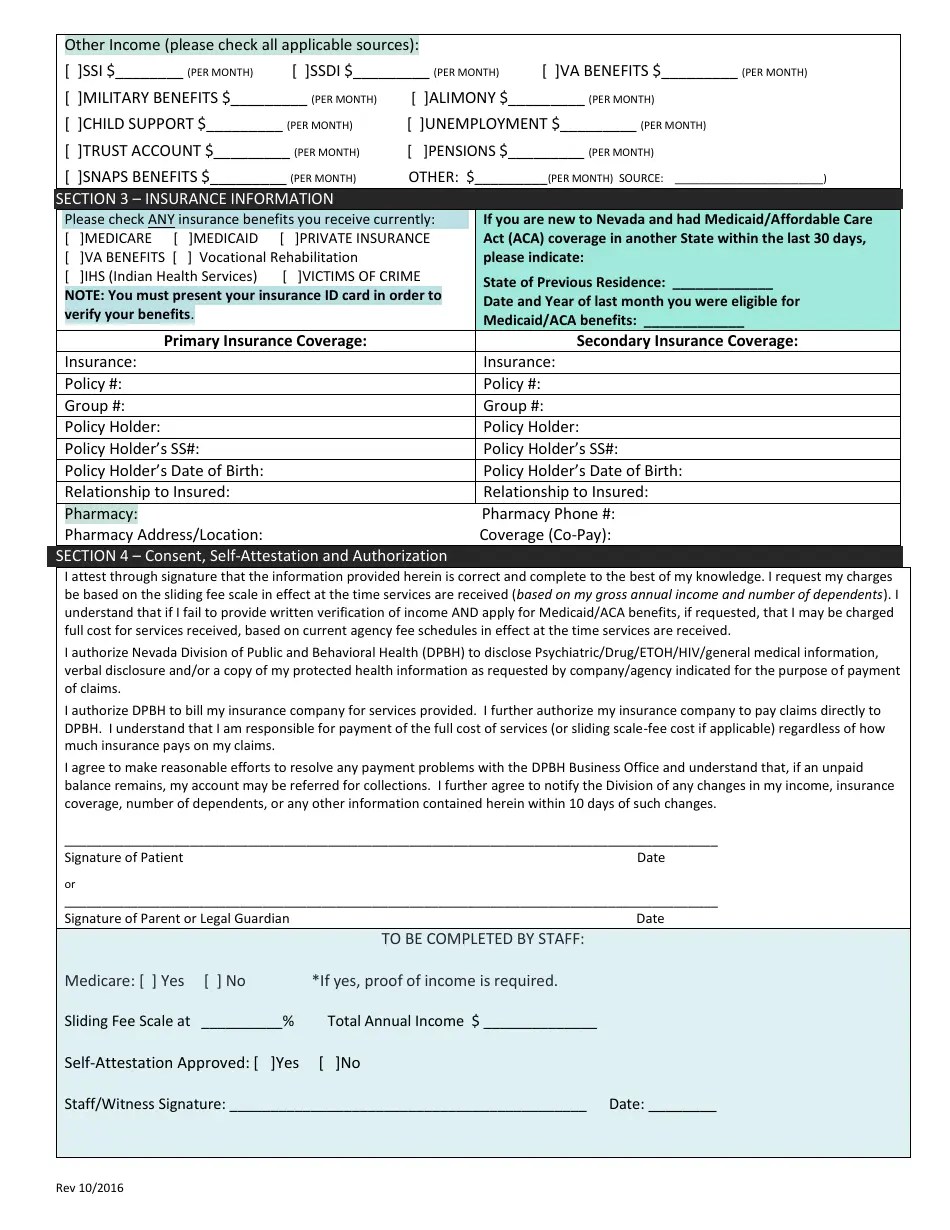 Nevada Insurance Eligibility and Financial Information Form Fill Out