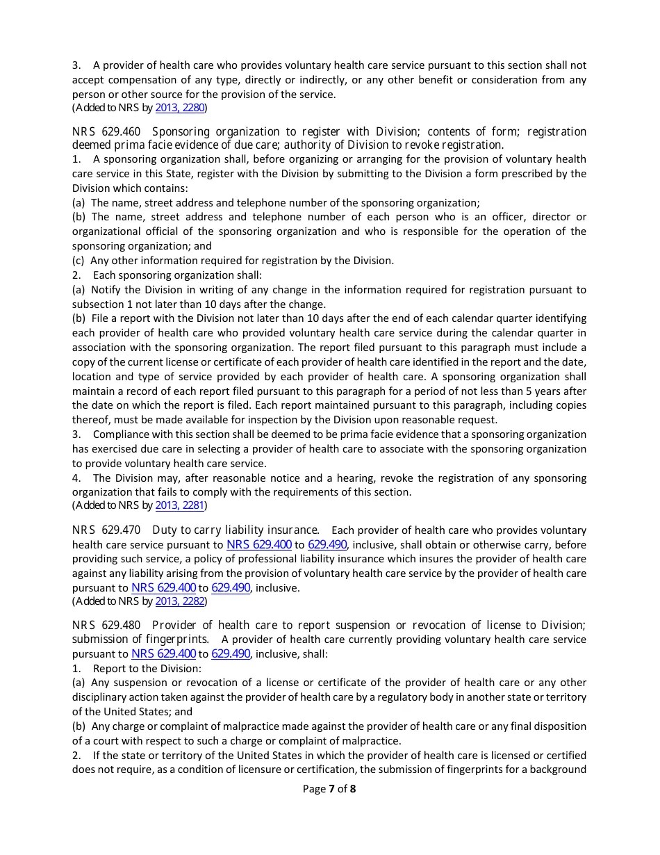 Nevada Registration of Sponsoring Entity Under Nevada Revised Statutes