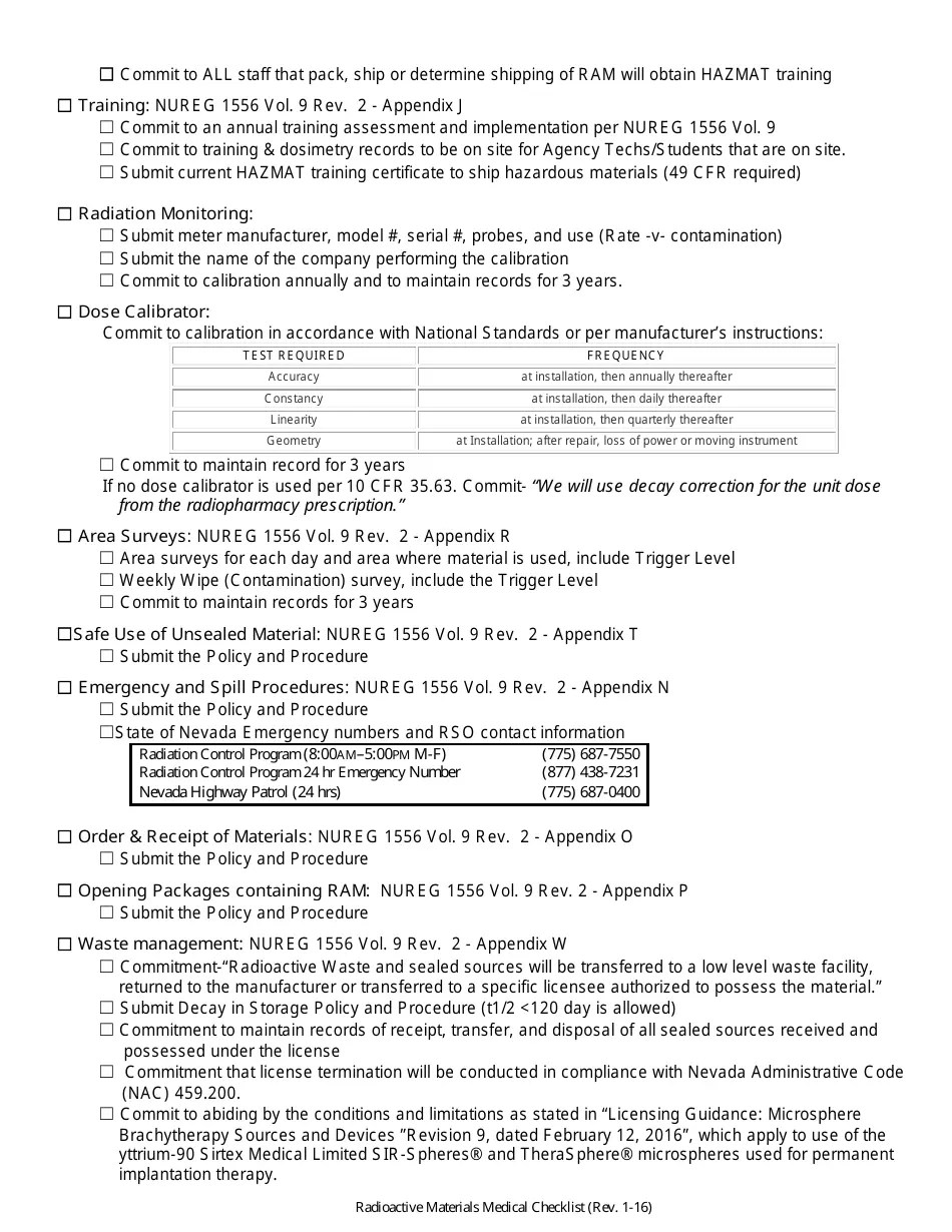 Nevada New / Renewal Medical License Checklist radioactive Materials