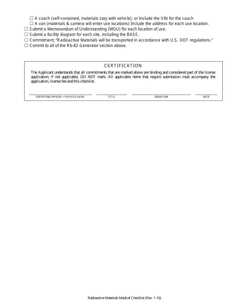 Nevada New / Renewal Medical License Checklist radioactive Materials