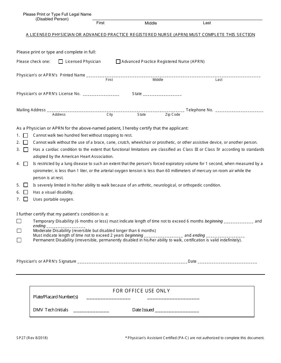 Form SP27 Fill Out, Sign Online and Download Fillable PDF, Nevada