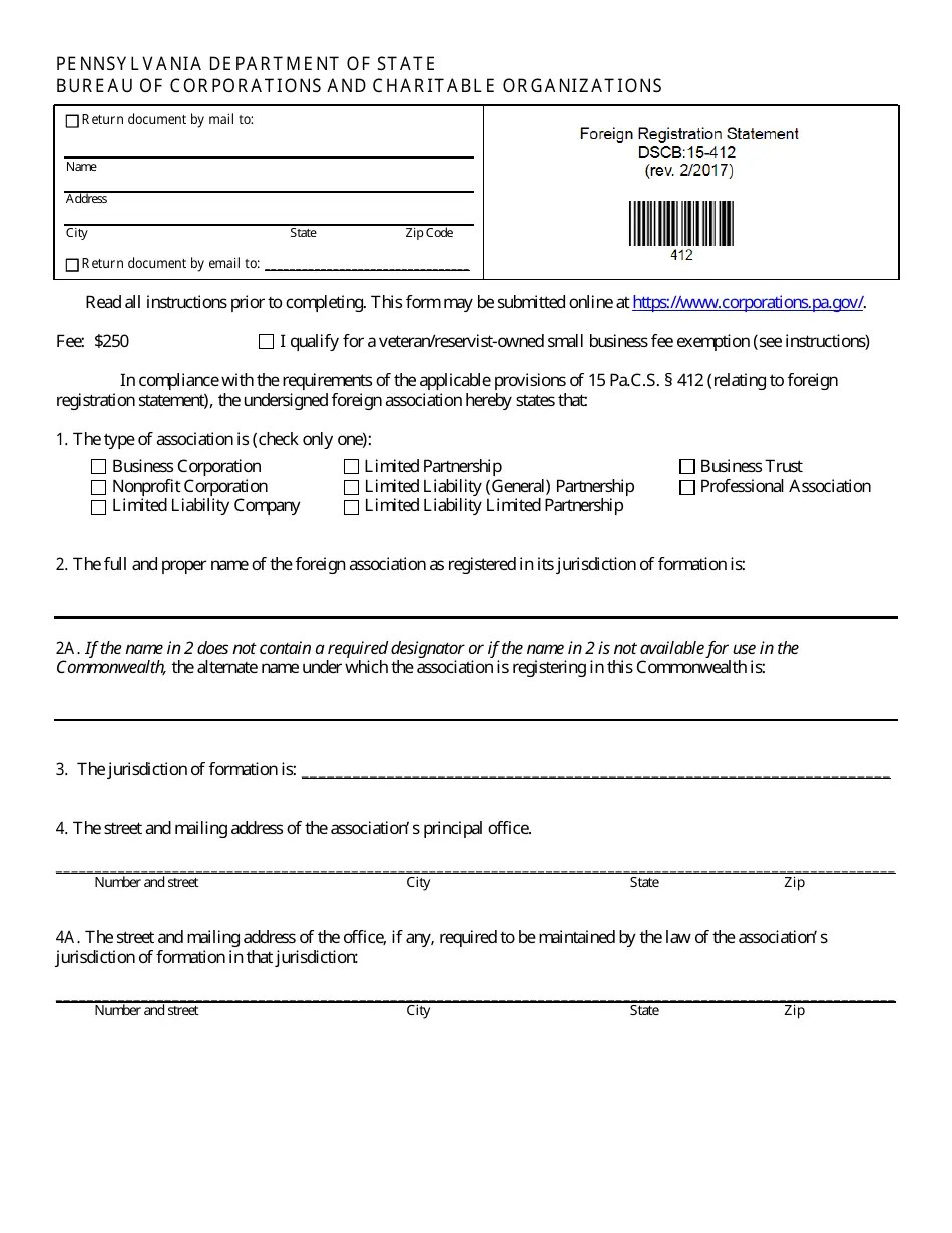 Form DSCB15412 Fill Out, Sign Online and Download Fillable PDF, Pennsylvania Templateroller