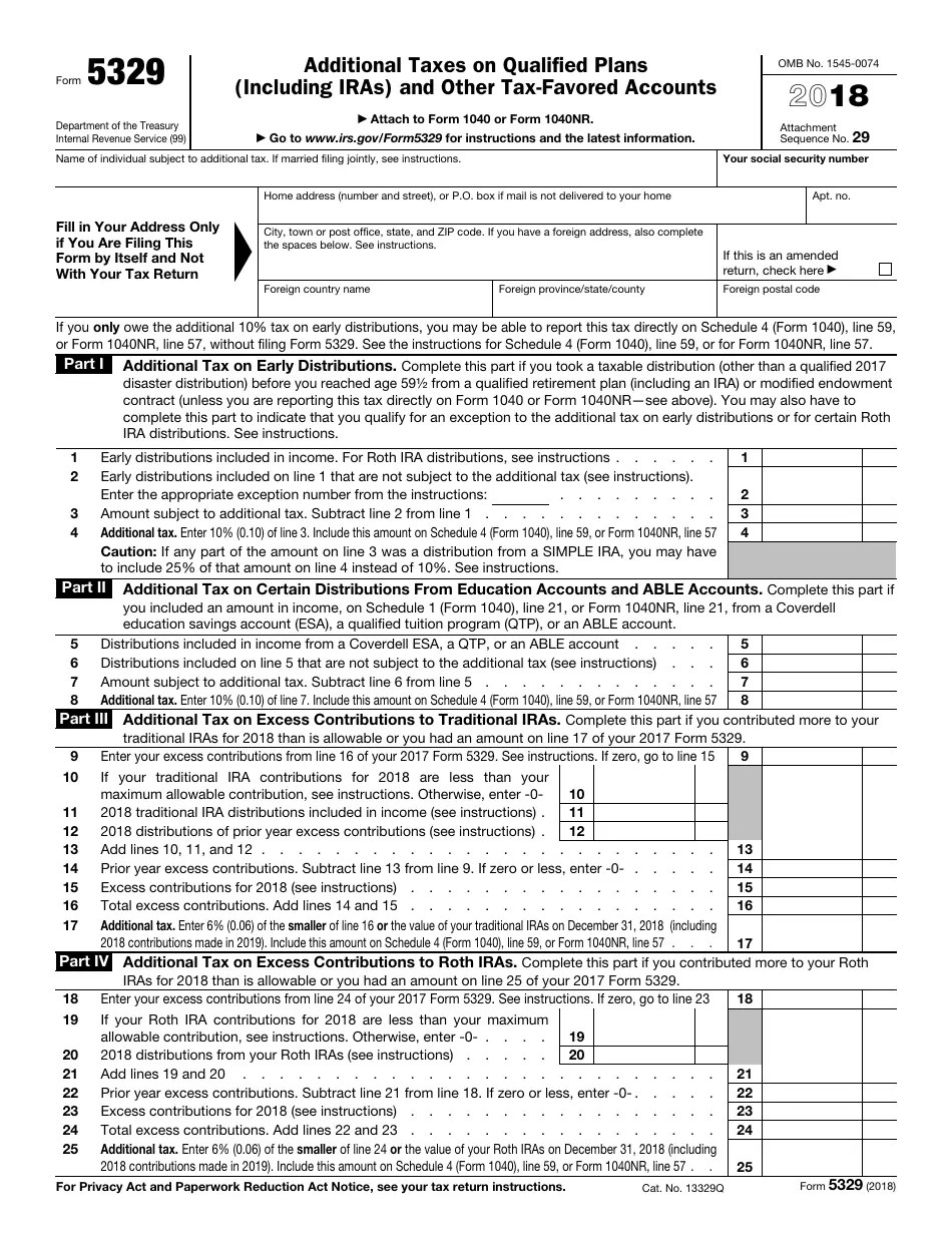 IRS Form 5329 2018 Fill Out, Sign Online and Download Fillable PDF(07)