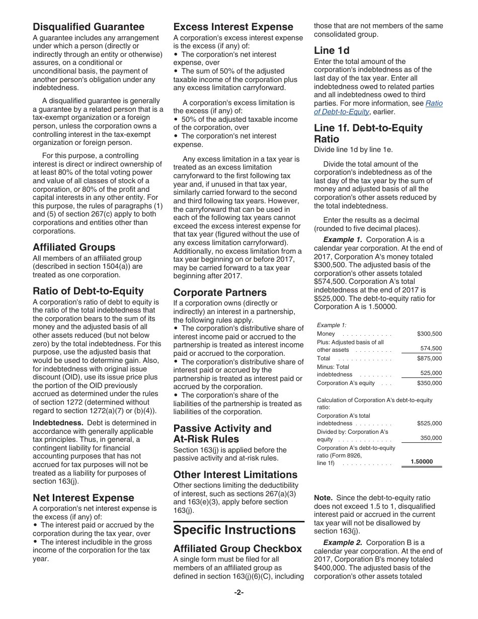 Download Instructions for IRS Form 8926 Disqualified Corporate Interest