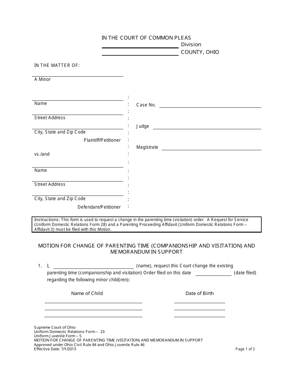 Uniform Domestic Relations Form 23 (Uniform Juvenile Form 5) Fill Out