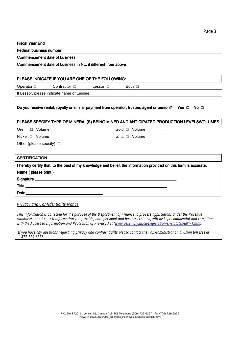 Newfoundland and Labrador Canada Registration Information for