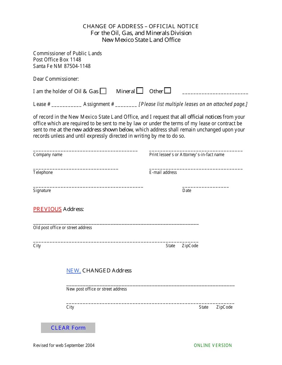 New Mexico Change of Address " Official Notice Fill Out, Sign Online and Download PDF
