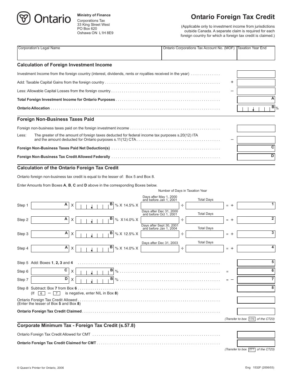 Form 1532F Fill Out, Sign Online and Download Printable PDF, Ontario