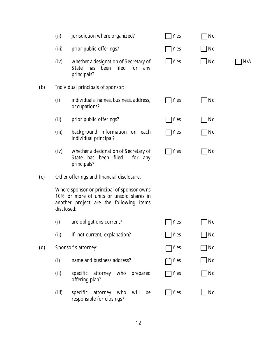 New York Questionnaire for Homeowners Association Offering Plans Fill