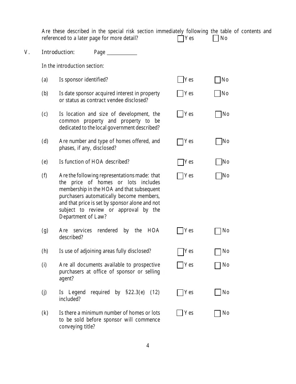 New York Questionnaire for Homeowners Association Offering Plans Fill