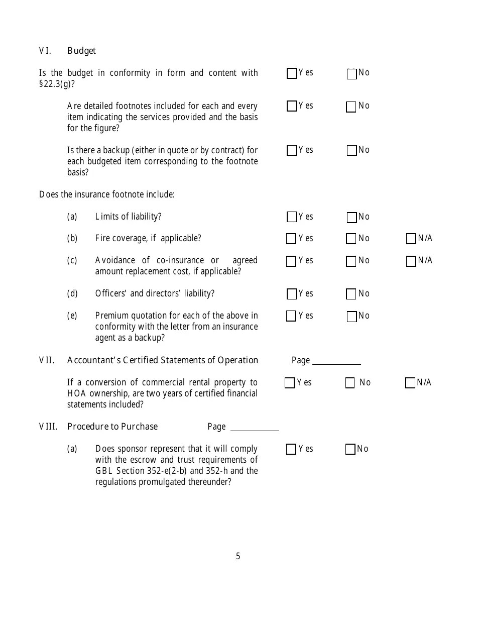 New York Questionnaire for Homeowners Association Offering Plans Fill