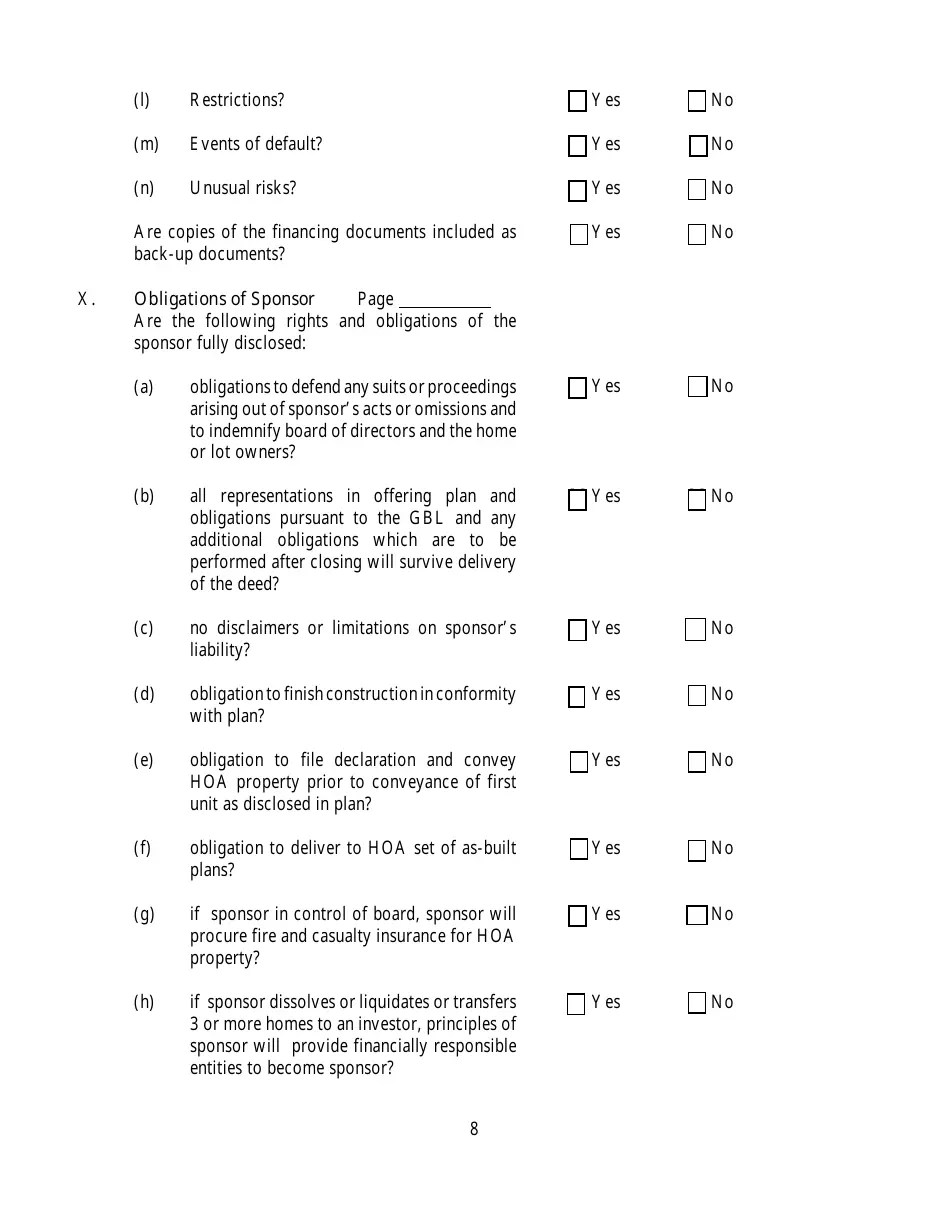 New York Questionnaire for Homeowners Association Offering Plans Fill
