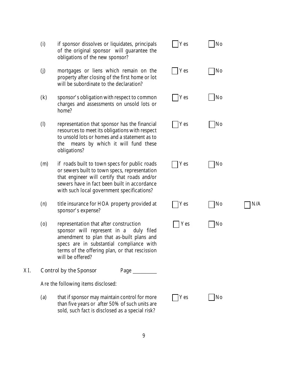 New York Questionnaire for Homeowners Association Offering Plans Fill