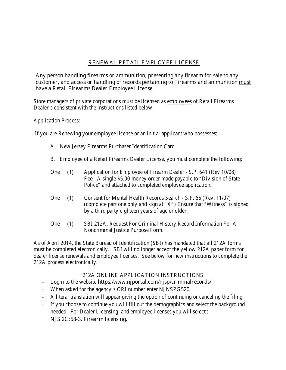 Download Instructions for Form S.P.649 Application for Retail Firearms Dealer's License PDF