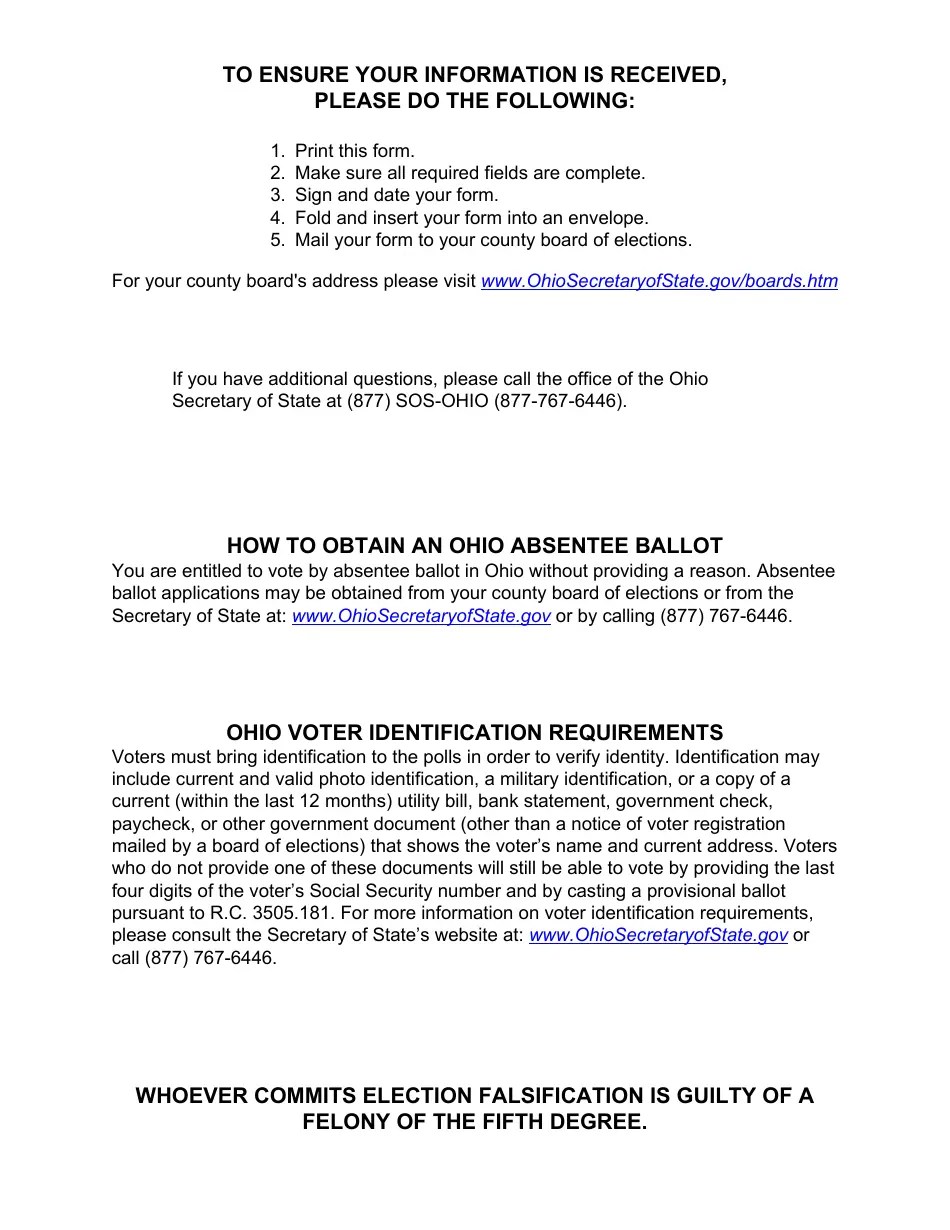 Ohio Voter Registration and Information Update Form Fill Out, Sign