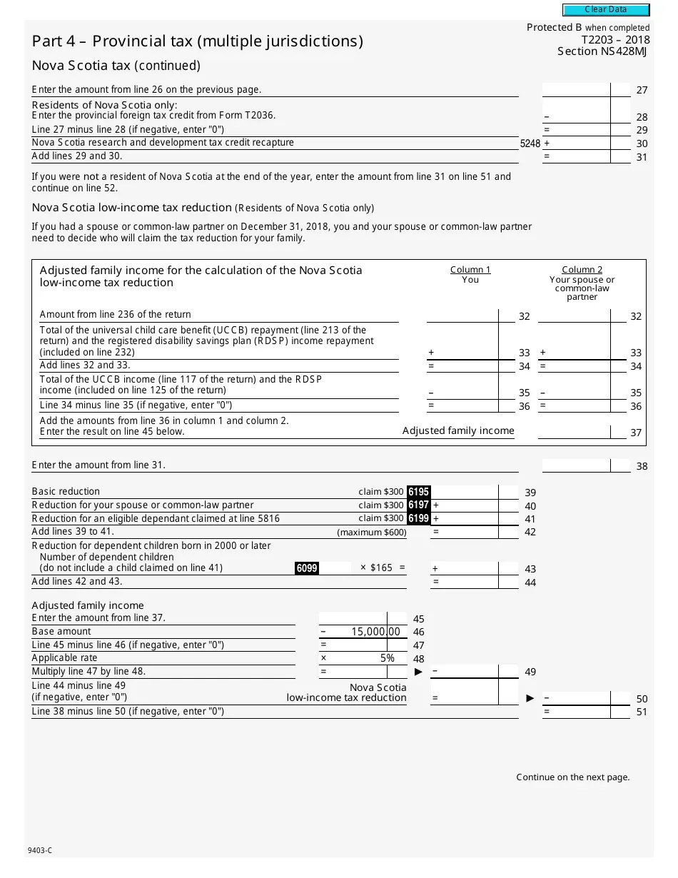 Form T2203 Section NS428MJ 2018 Fill Out, Sign Online and Download