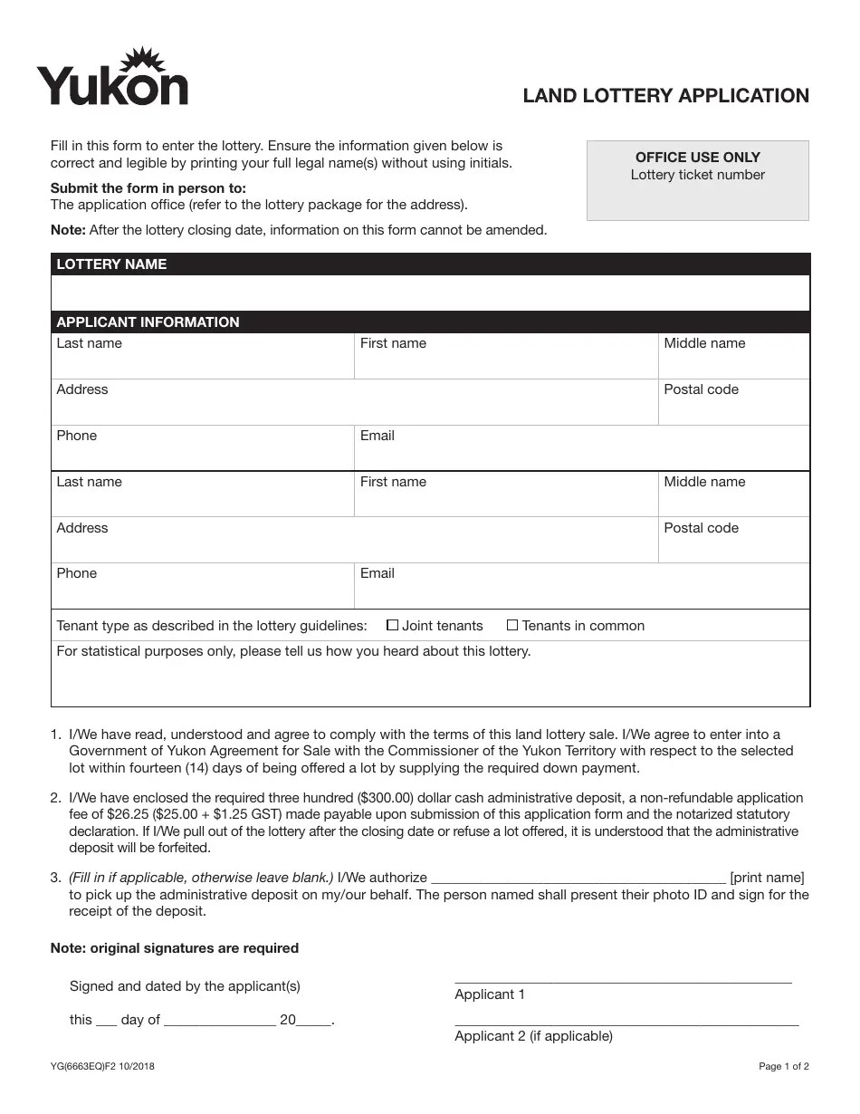 Form YG6663 Fill Out, Sign Online and Download Fillable PDF, Yukon