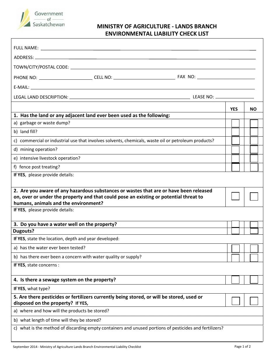 Saskatchewan Canada Application to Purchase Agricultural Lease Land