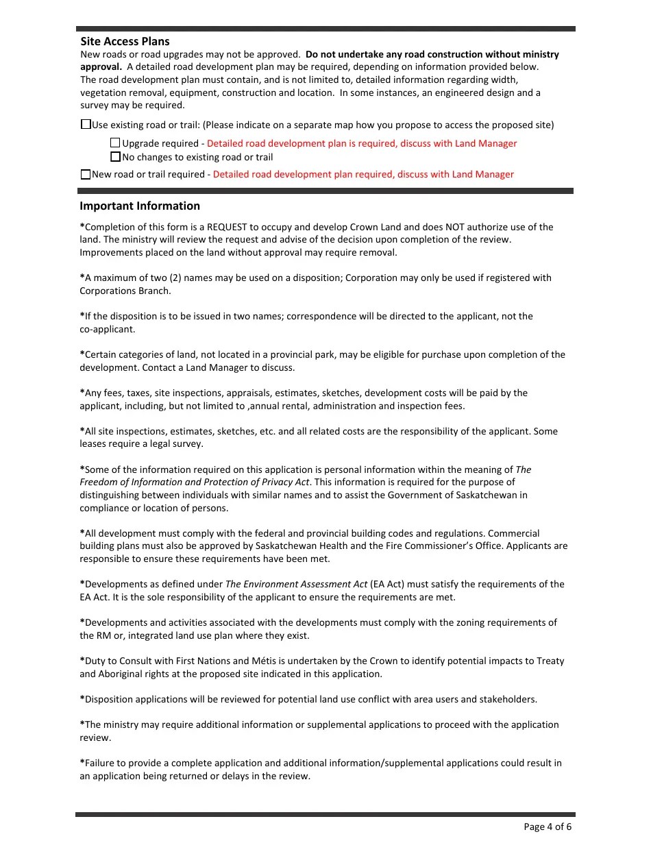 Saskatchewan Canada Application for Crown Land Disposition Fill Out