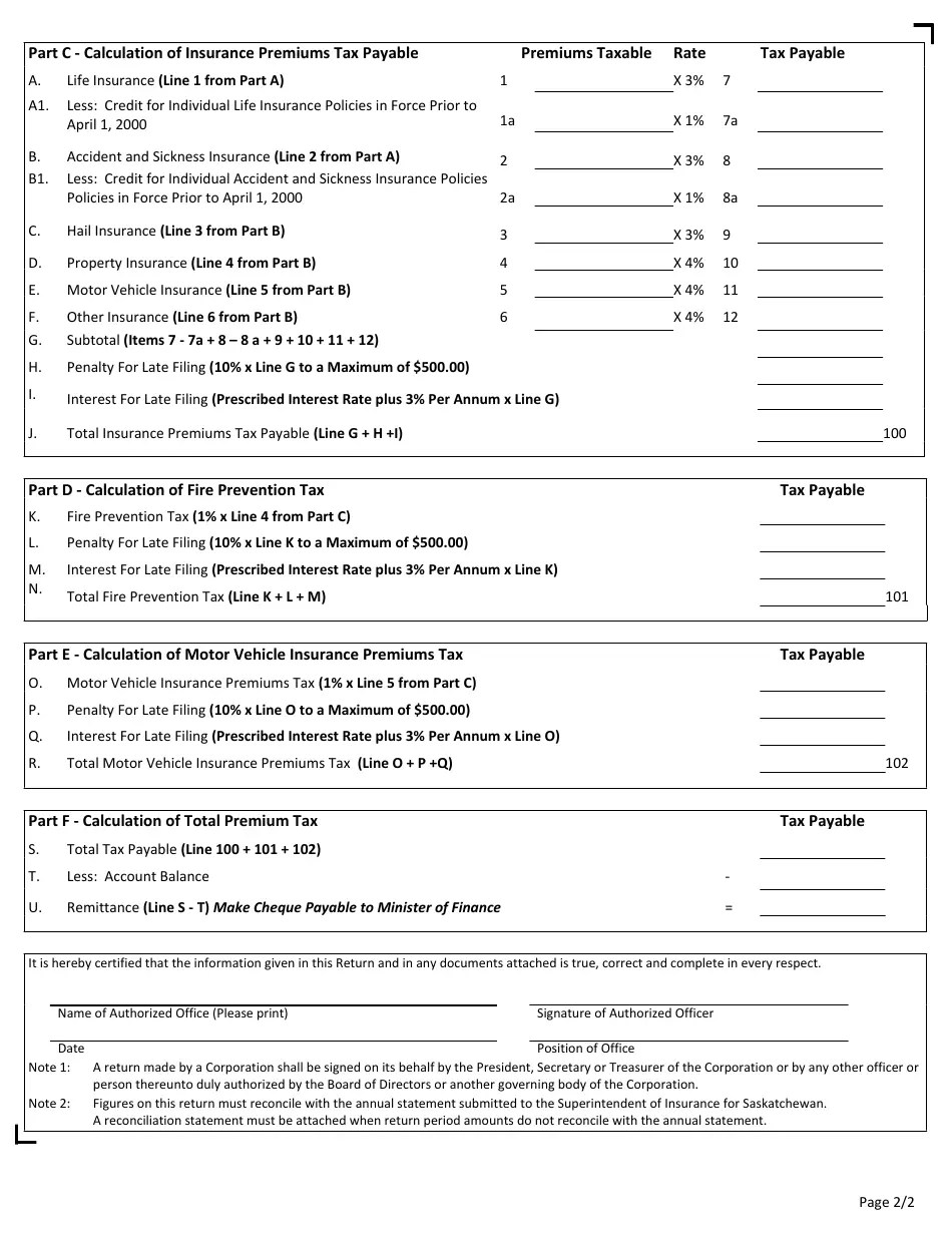 Saskatchewan Canada Premium Tax Return Fill Out, Sign Online and