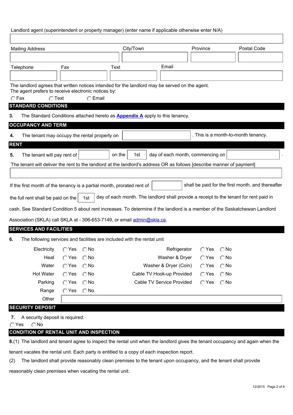 Saskatchewan Canada MonthToMonth Tenancy Agreement for Saskatchewan