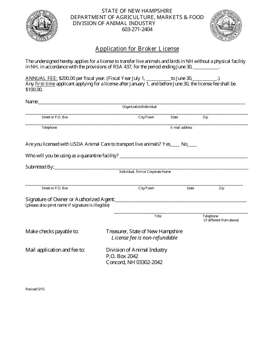 New Hampshire Application for Broker License Fill Out, Sign Online
