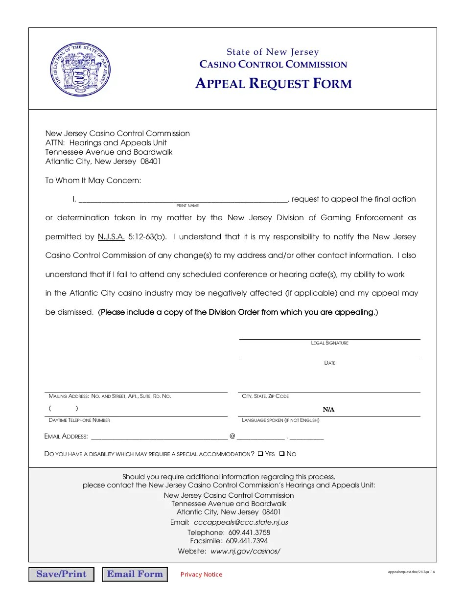 New Jersey Appeal Request Form Fill Out, Sign Online and Download PDF