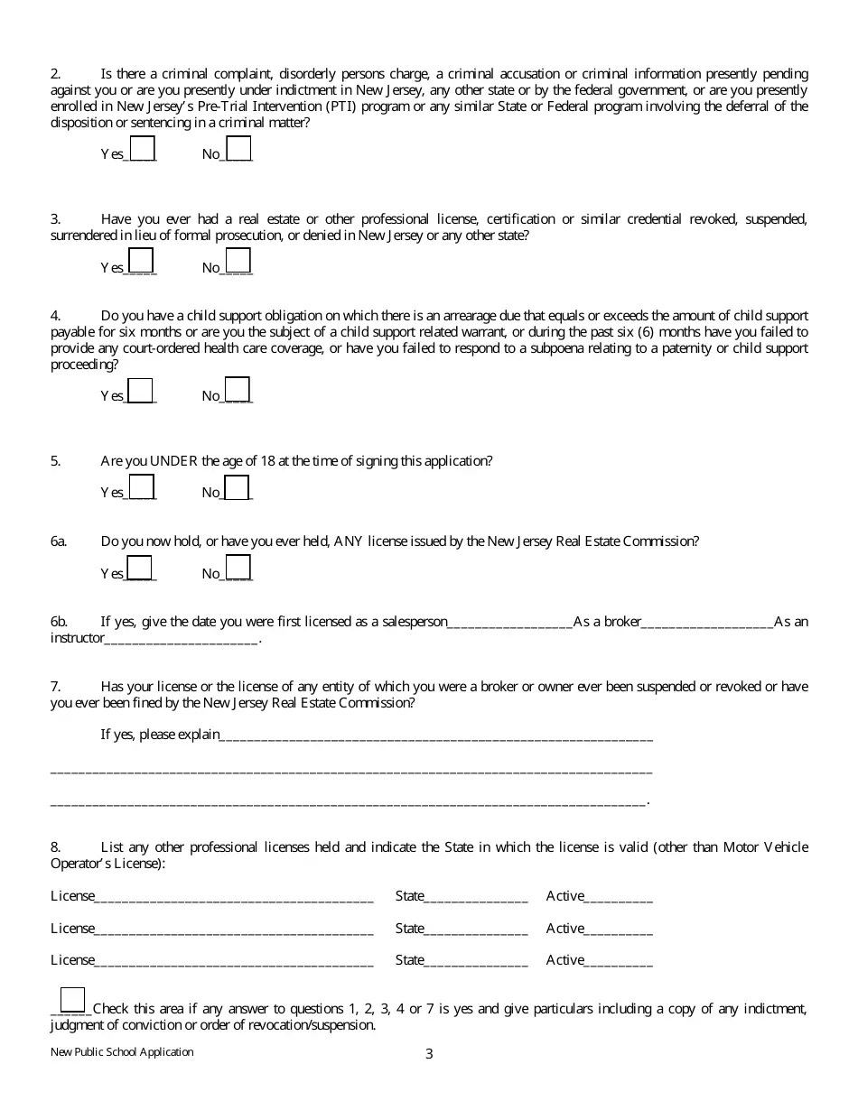 New Jersey Application for Real Estate School License for Public School