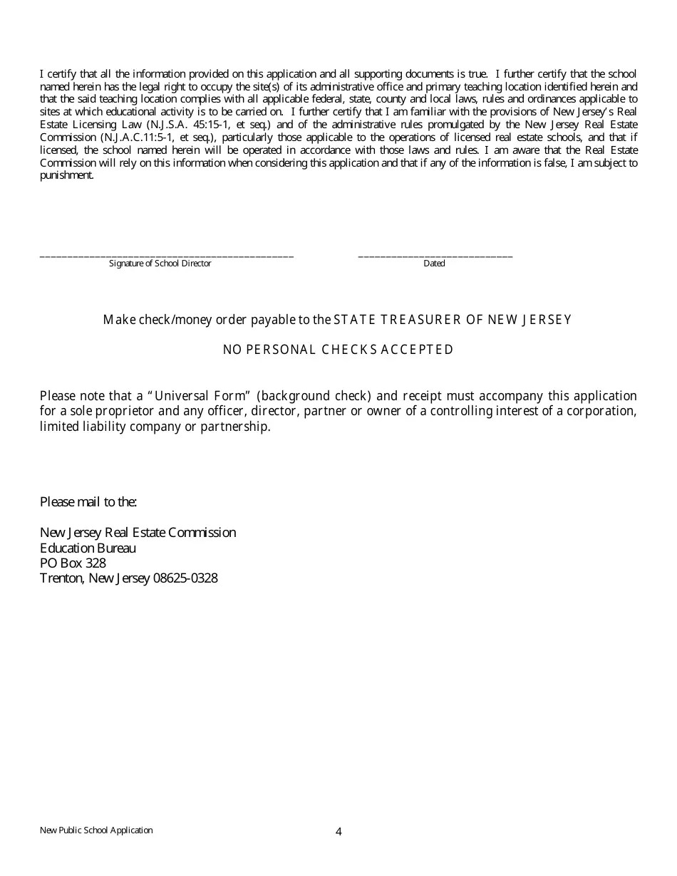 New Jersey Application for Real Estate School License for Public School