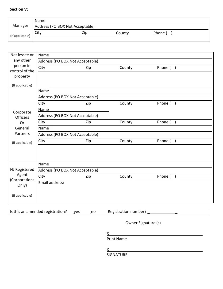 New Jersey Application for Registration and/or Transfer of Owner Fill