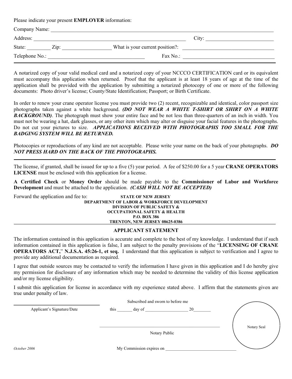 New Jersey Crane Operator License Renewal Fill Out, Sign Online and