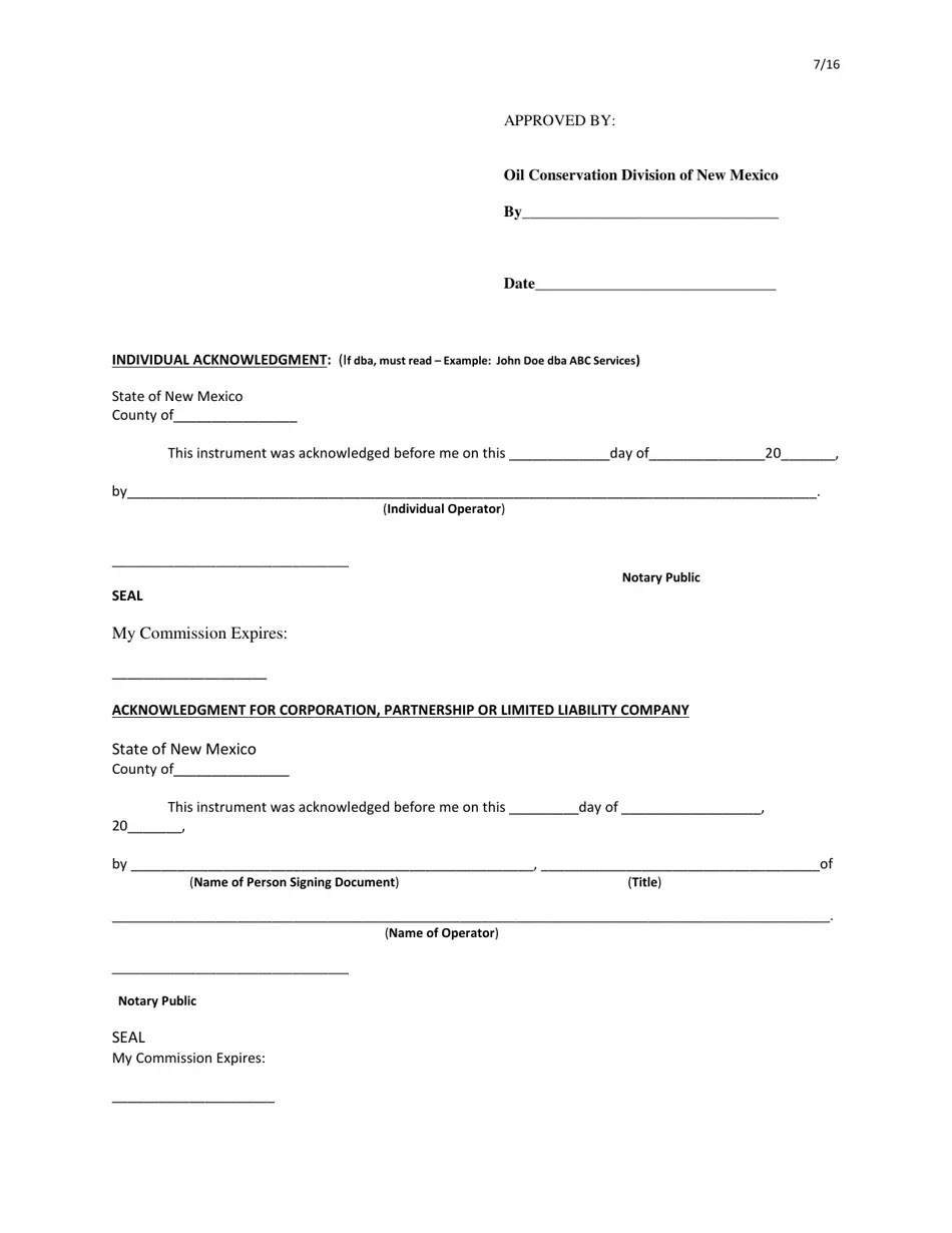 New Mexico Surety Bond for Recycling Facility/Containment Fill Out