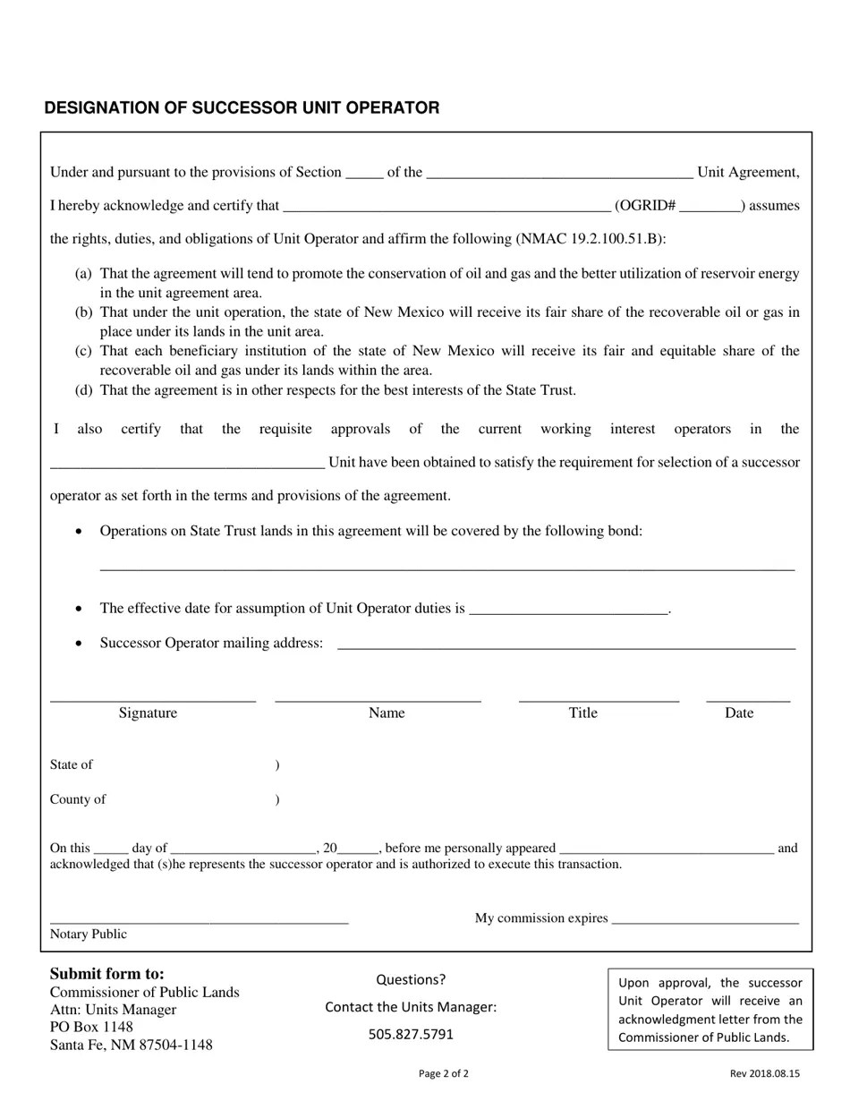 New Mexico Notice of Unit Operator Transfer Fill Out, Sign Online and