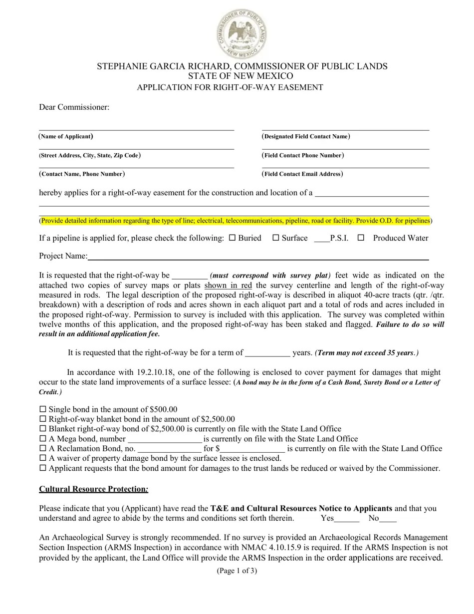 New Mexico RightOfWay Easement Application Fill Out, Sign Online