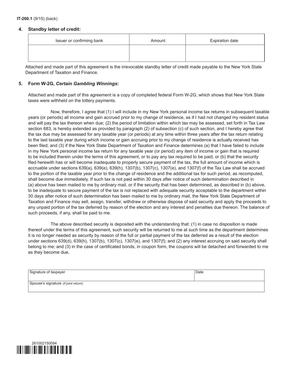 Form IT260.1 Fill Out, Sign Online and Download Fillable PDF, New