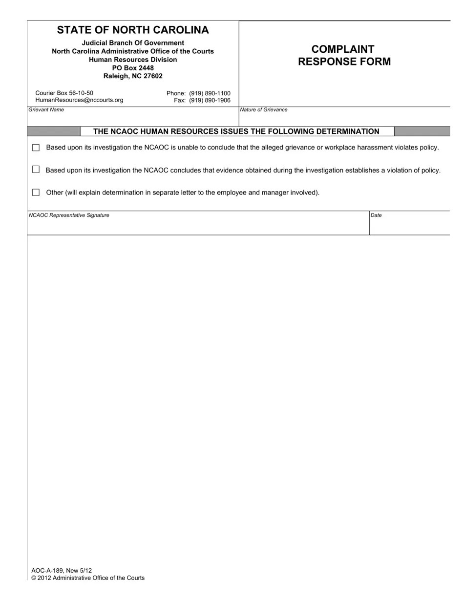 Form AOCA189 Fill Out, Sign Online and Download Fillable PDF, North(05)