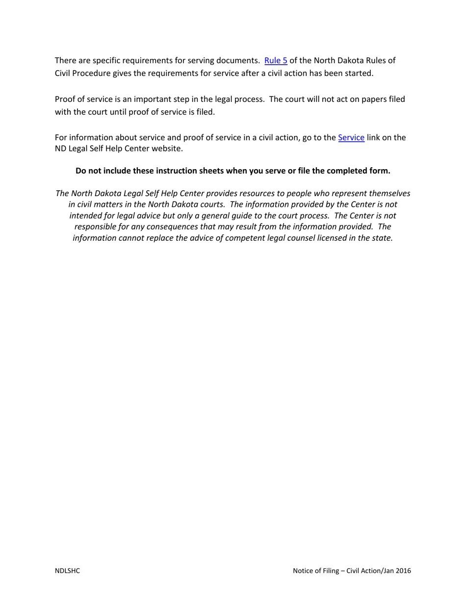 North Dakota Notice of Filing Fill Out, Sign Online and Download PDF