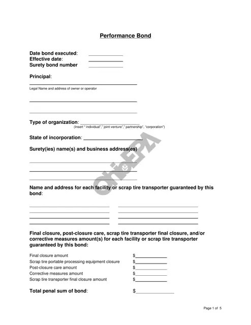 Ohio Performance Bond Download Printable PDF Templateroller