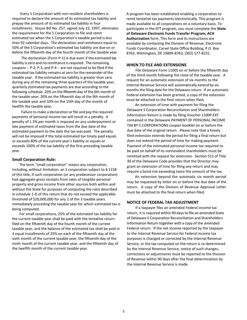 Download Instructions for Form 1100S S Corporation Reconciliation and