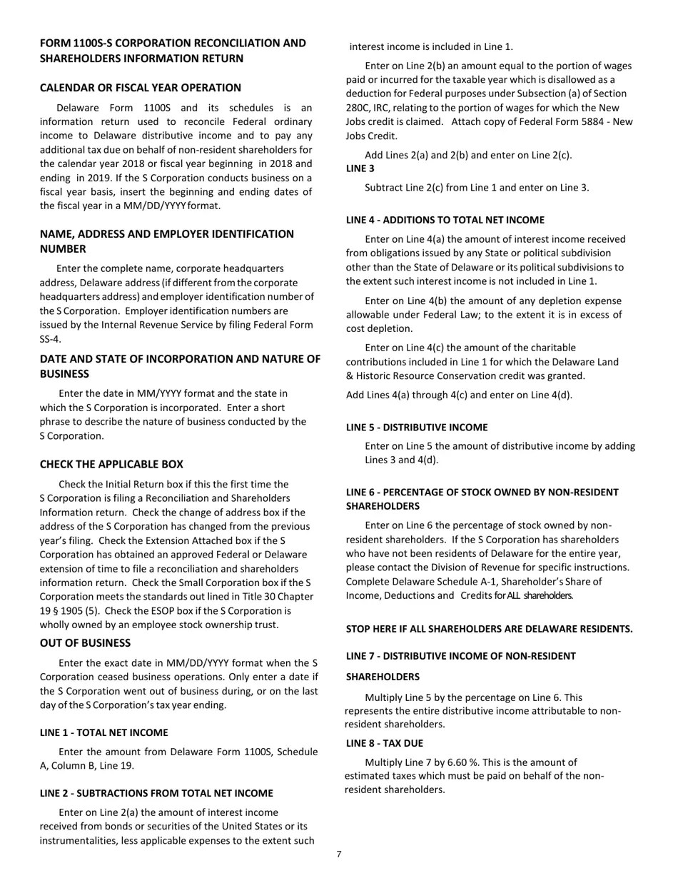 Download Instructions for Form 1100S S Corporation Reconciliation and