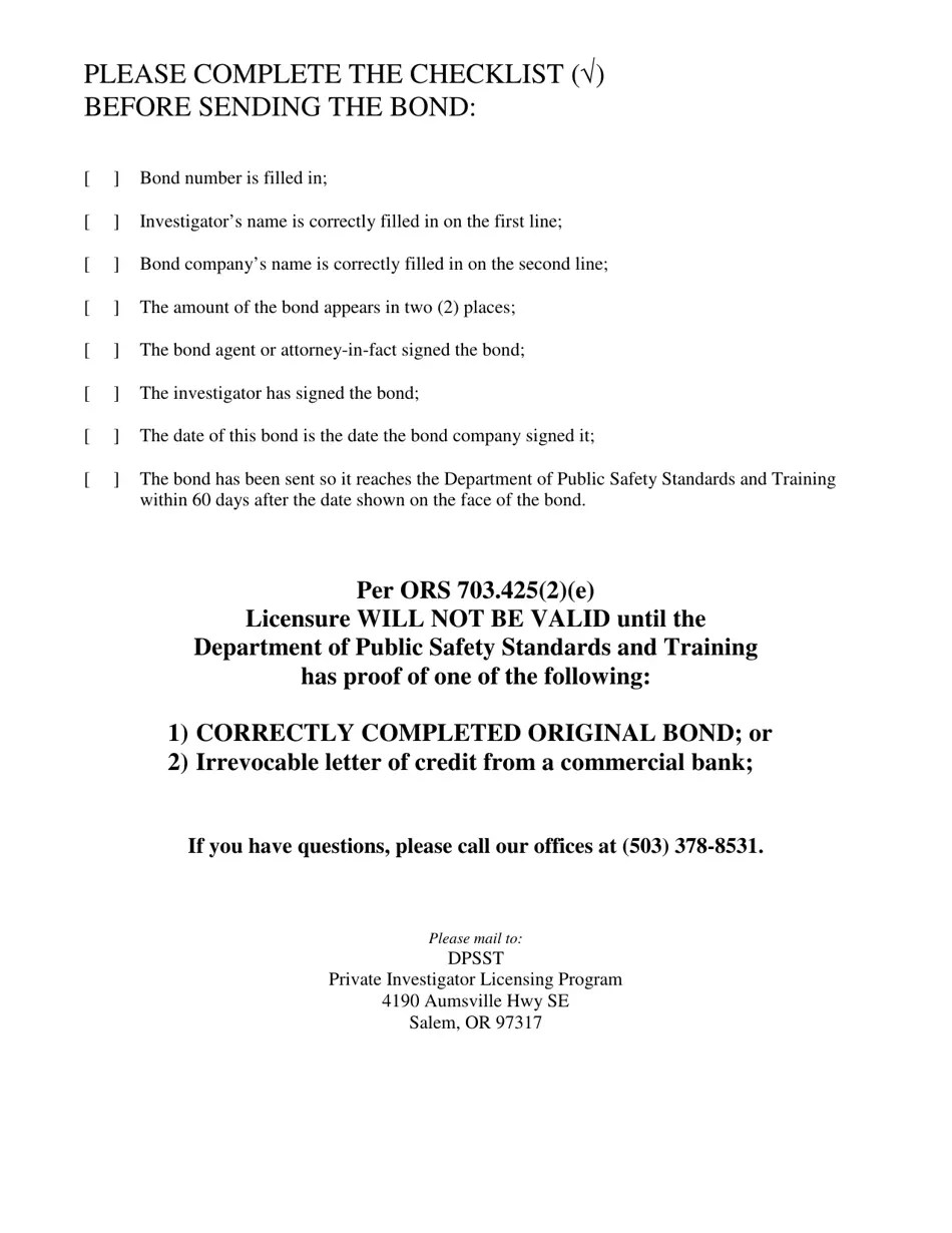 Oregon Surety Bond Form Fill Out, Sign Online and Download PDF